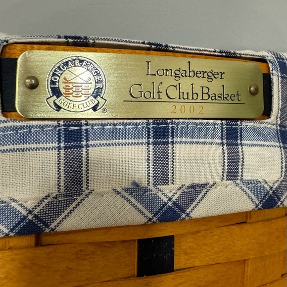 Longaberger 2002 Golf Club Basket with Blue Plaid Liner Plastic Protector - Picture 5 of 6